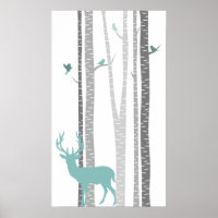 Birch Trees with Deer