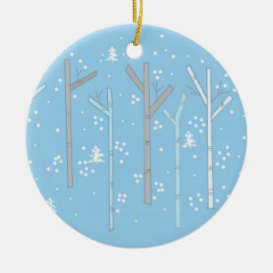 Birch Trees with Falling Snow Ceramic Tree Decoration