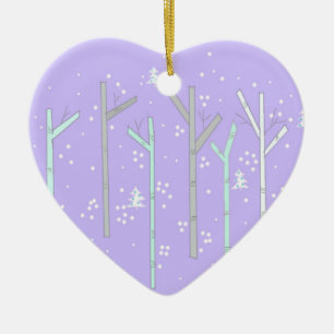 Birch Trees with Falling Snow Ceramic Tree Decoration