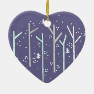 Birch Trees with Falling Snow Ceramic Tree Decoration