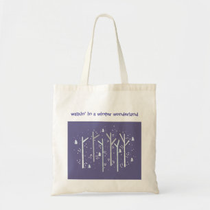 Birch Trees with Falling Snow Tote Bag