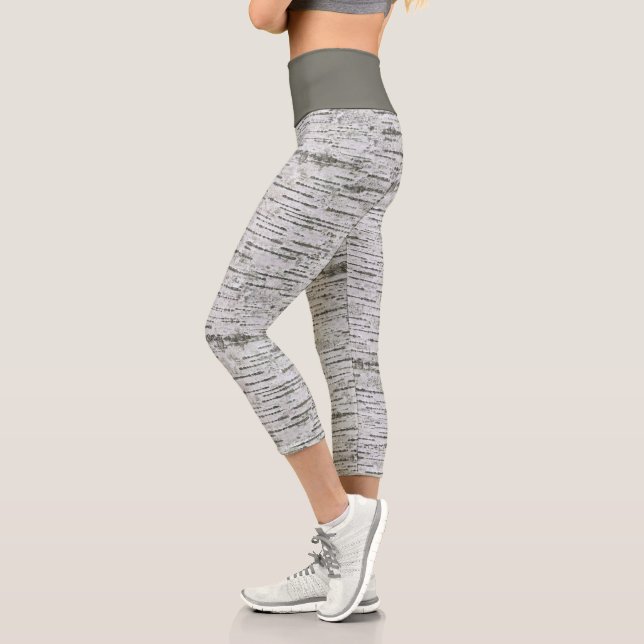 Birch White and Gray Pattern Capri Leggings (Left)