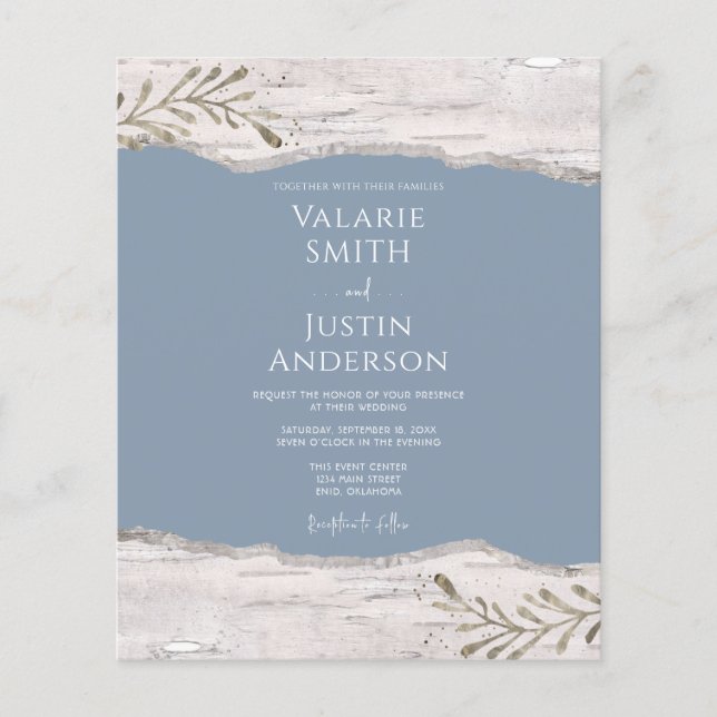 Birch Wood Dusty Blue Wedding Invitation (Front)