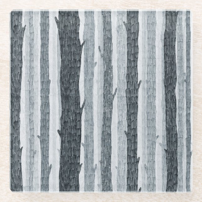 Birch wood trees, seamless background pattern. glass coaster (Front)
