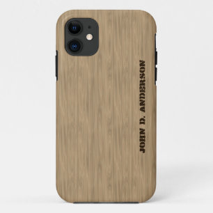 Birch wooden look, add name custom iPhone 11 case