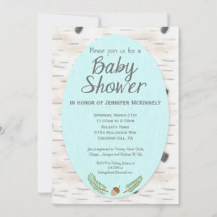 Birch Woodland Hand Drawn Baby Shower Invitation