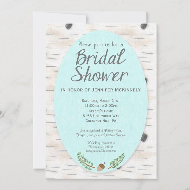 Birch Woodland Hand Drawn Bridal Shower Invitation (Front)