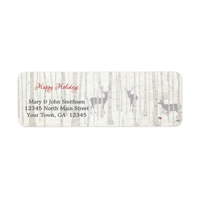 Birch Woods Deer Holiday Return Address Label (Front)