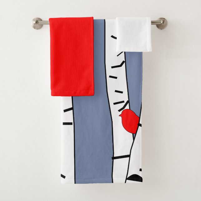 Birches and Birds Bath Towel Set (Insitu)