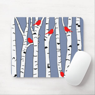 Birches and Birds Mouse Mat