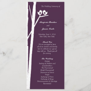 Birchtree Birds Wedding Program Purple Programme