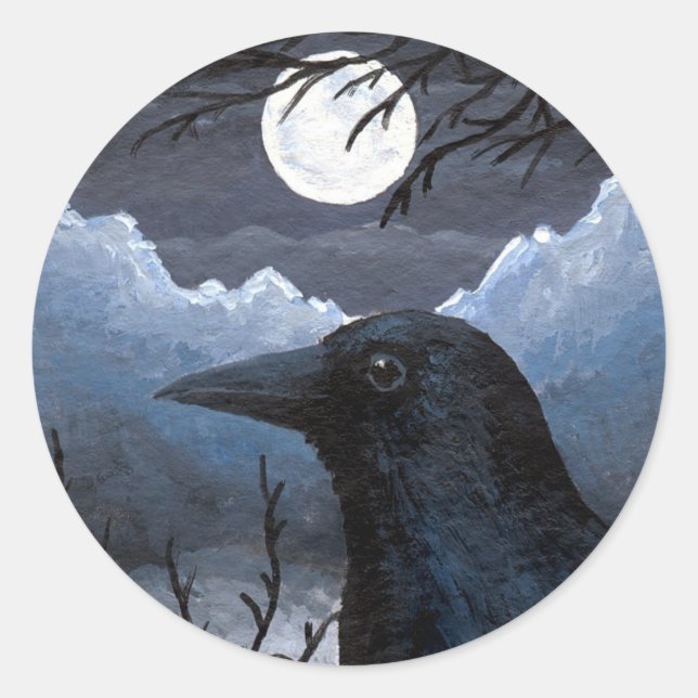 Bird 58 Crow Raven Classic Round Sticker (Front)