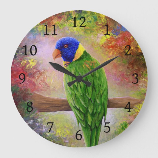 bird 76 multicolor bird large clock (Front)