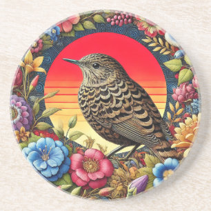 Bird Amid Colourful Flowers Coaster