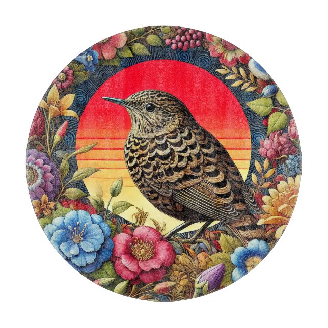 Bird Amid Colourful Flowers Cutting Board (Front)