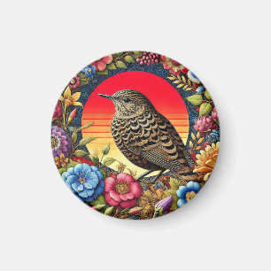 Bird Amid Colourful Flowers Magnet