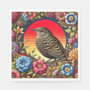 Bird Amid Colourful Flowers Napkin