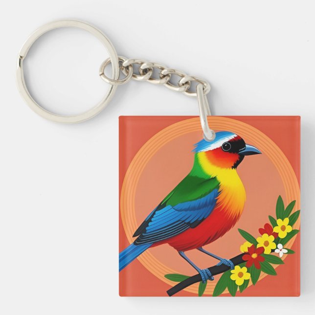 🌸 Bird Among Flowers Nature Inspired Design 🌸 Key Ring (Front)