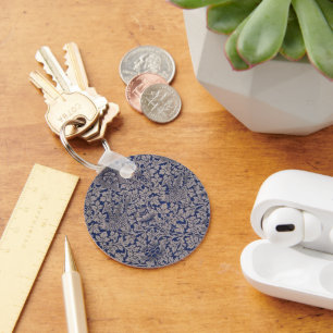 Bird and Anemone by William Morris Vintage Pattern Key Ring