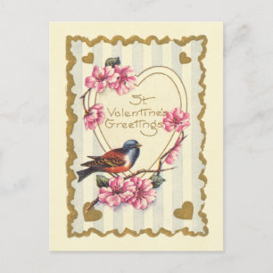 Bird and Bloom St Valentine's Greetings Holiday Postcard