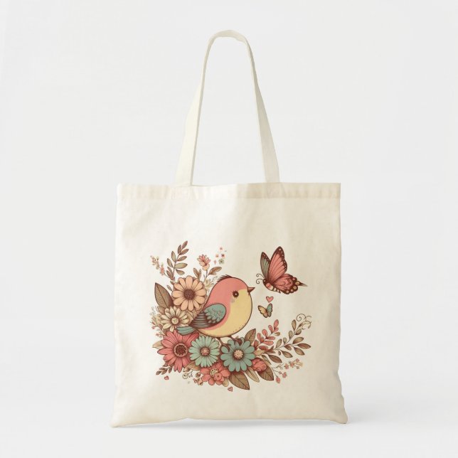 Bird and Butterflies Tote Bag (Front)