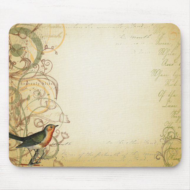 Bird and Butterfly Swirl Fancy Mouse Mat (Front)