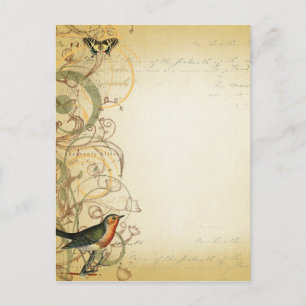 Bird and Butterfly Swirl Fancy Postcard