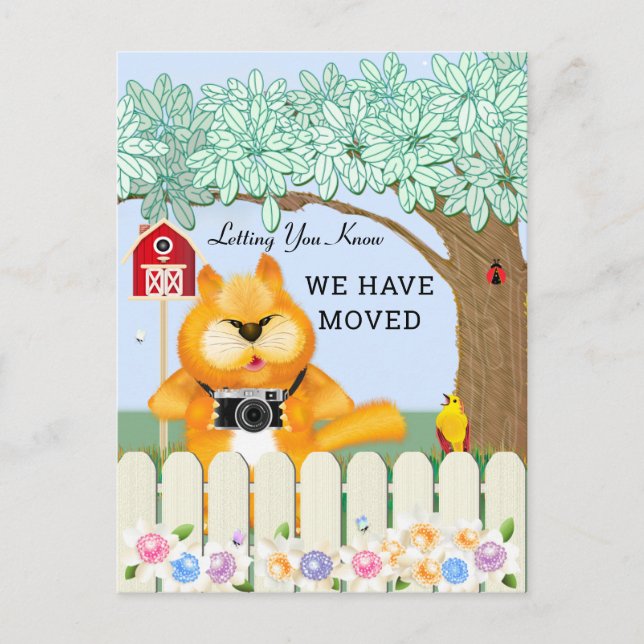 Bird and Cat in The Garden | Change of Address Postcard (Front)