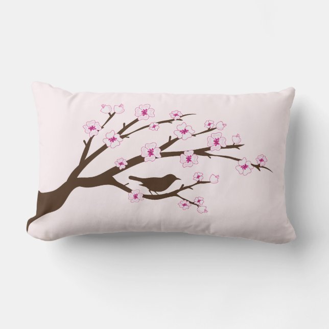 Bird and Cherry Blossoms Lumbar Cushion (Front)