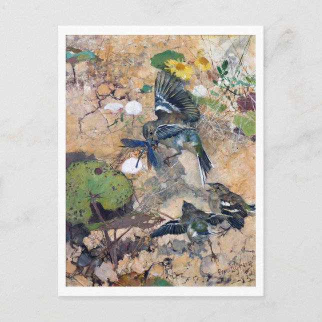 Bird and Dragonfly, Bruno Liljefors Postcard (Front)