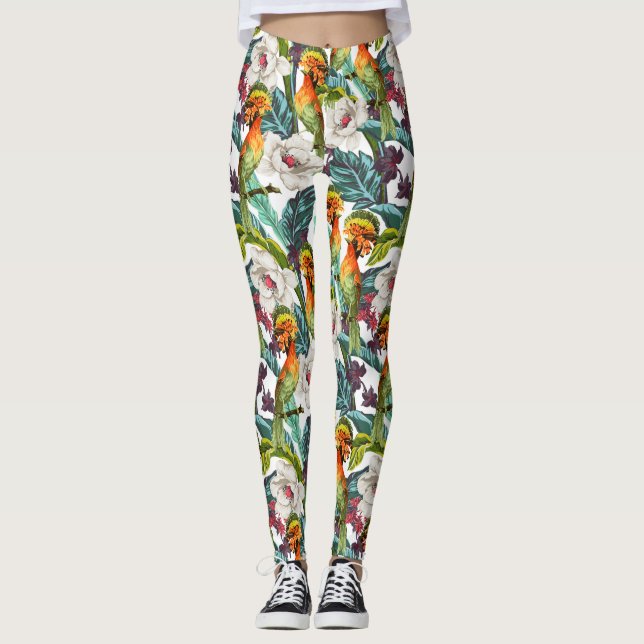 Bird And Exotic Flower Pattern 2 Leggings (Front)