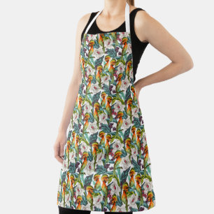 Bird And Exotic Flower Pattern Apron