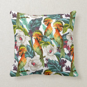 Bird And Exotic Flower Pattern Cushion