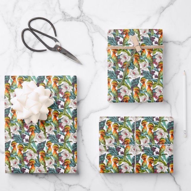 Bird And Exotic Flower Pattern | Monogram 2 Wrapping Paper Sheet (Front)