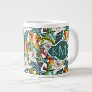 Bird And Exotic Flower Pattern   Monogram Large Coffee Mug
