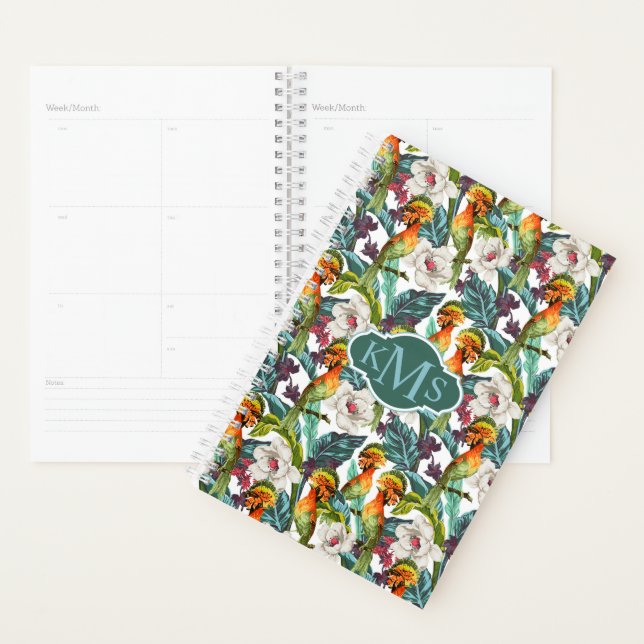 Bird And Exotic Flower Pattern | Monogram Planner (Display)