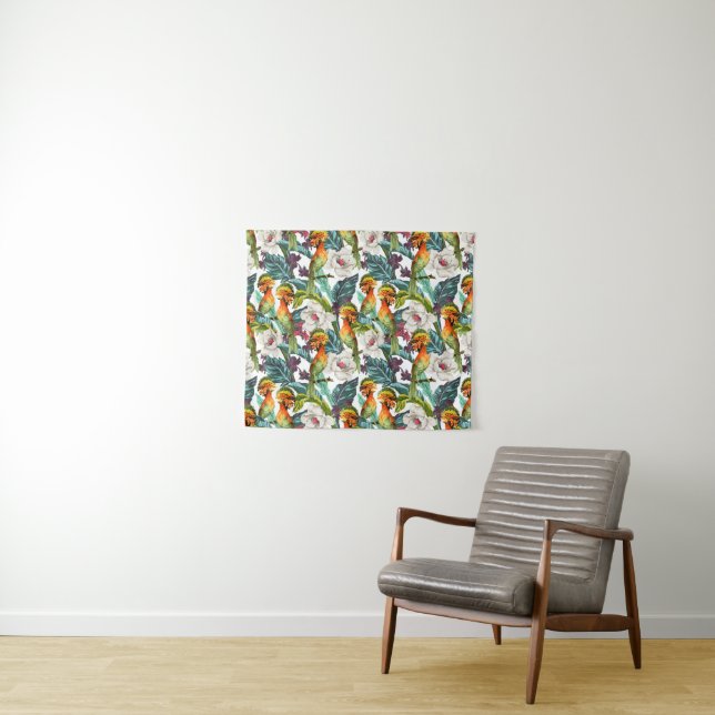 Bird And Exotic Flower Pattern Tapestry (In Situ (Horizontal))