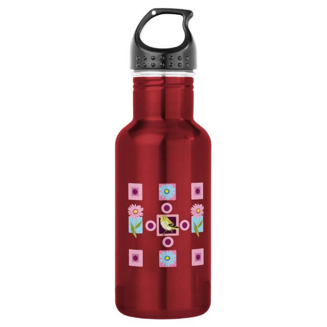 Bird and flora pattern 532 ml water bottle (Front)