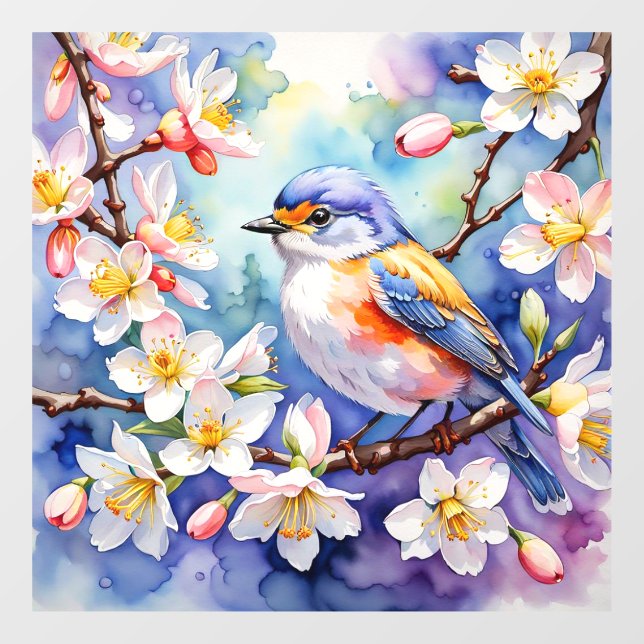 Bird and floral flowers window cling art print (Sheet)