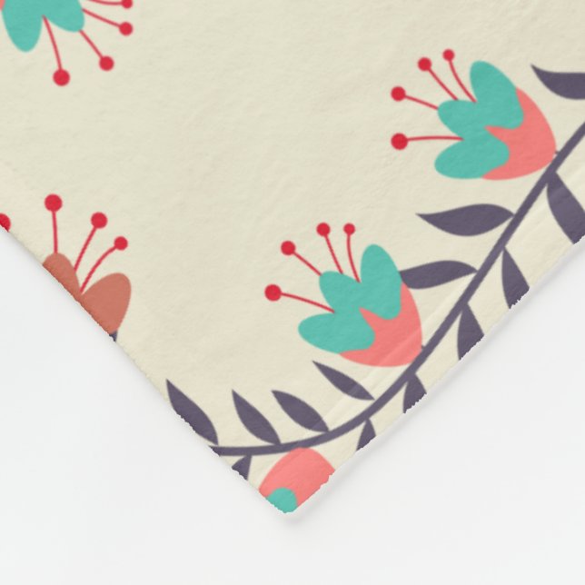 Bird and Floral Folk Art Pattern Fleece Blanket (Corner)