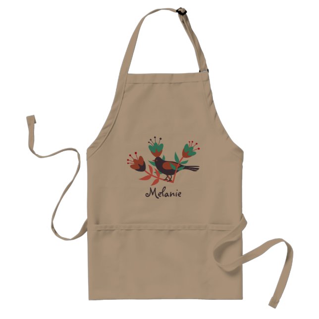 Bird and Floral Folk Art Personalised Standard Apron (Front)