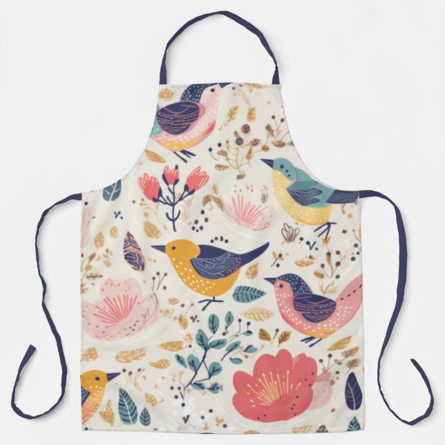 Bird and Floral Pattern Apron (Front)