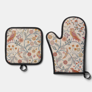 Bird and Floral Pattern, William Morris Oven Mitt & Pot Holder Set