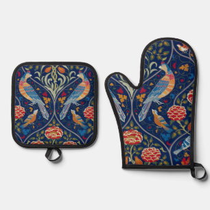 Bird and Floral Pattern, William Morris Oven Mitt & Pot Holder Set
