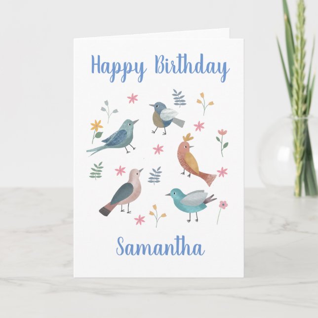 Bird and floral Personalised Birthday Card (Front)