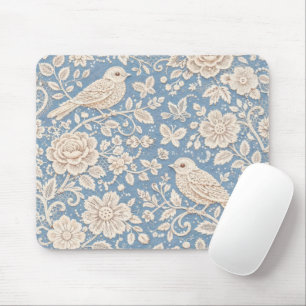 Bird and Flower Chinoiserie Seamless Pattern Mouse Mat