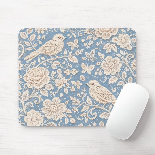 Bird and Flower Chinoiserie Seamless Pattern Mouse Mat (With Mouse)