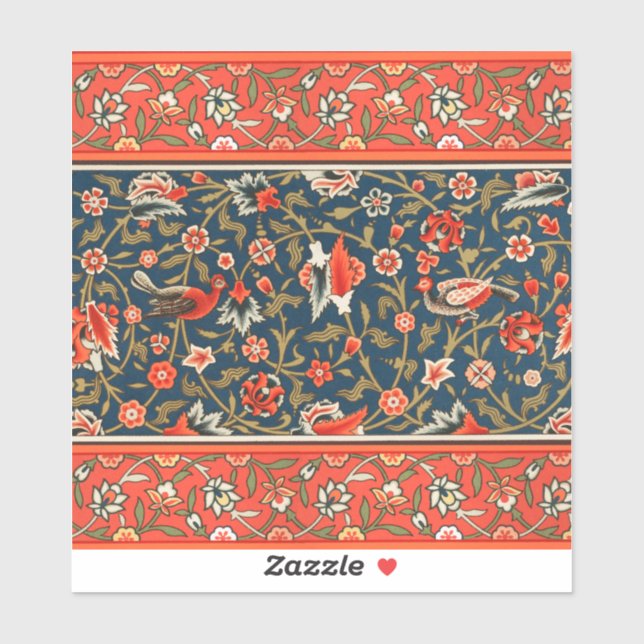 Bird and Flower Persian Blue Red Pattern (Sheet)