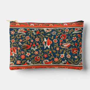 Bird and Flower Persian Blue Red Pattern Accessory Pouch