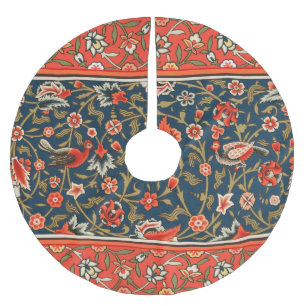 Bird and Flower Persian Blue Red Pattern Brushed Polyester Tree Skirt
